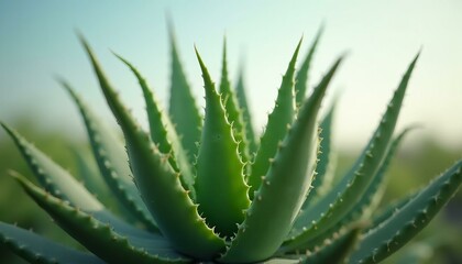 Spiky Green Aloe Vera Plant Against a Bright Blue Sky