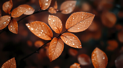 Obraz premium Brown plant leaves in autumn season, brown background