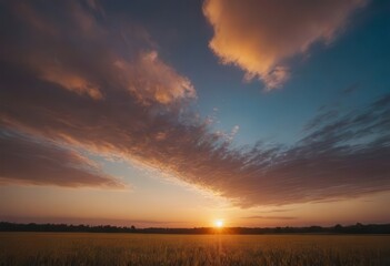 Obraz premium A breathtaking panoramic view of a vibrant sunset over a tranquil body of water
