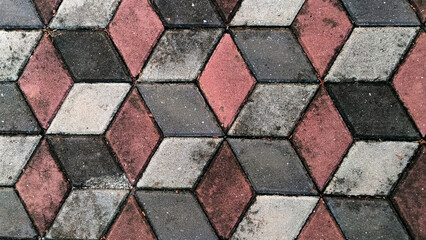 Black and red three dimensional paving blocks