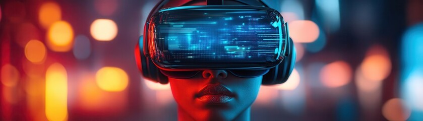 VR headset user interacting with a 3D website model, futuristic web development concept, immersive digital experience