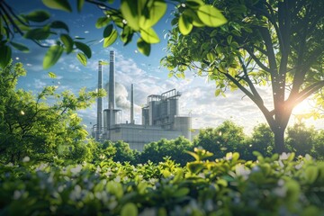 Eco friendly power plant with nature for energy savings.