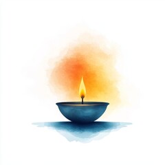A glowing oil lamp with a bright flame, set against a white background.