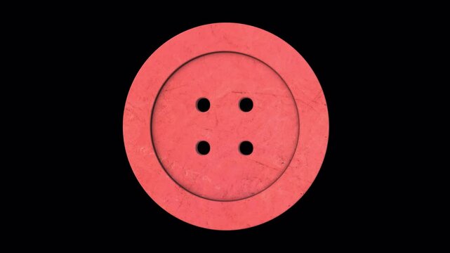 3D Sewing Button Rotating on a Transparent Background. Seamless Loop. 4K