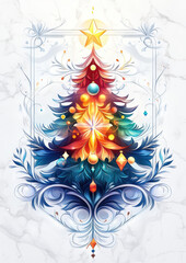 Obraz premium Colorful Christmas tree design, white isolate background