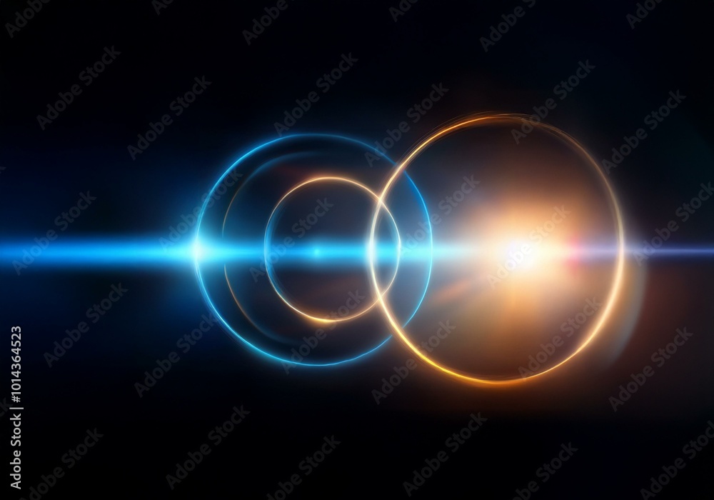 Poster Two bright, glowing circles intersect in the center of the image. A blue ray of light cuts through the center of the circles.