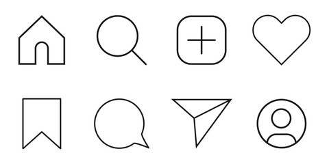 Instagram Media Icons. Like, Comment, Share, Save. Web Flat Icon. Icon Collection. Social Media Icon Set.