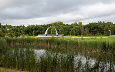 The stele in the Victory Park of Omsk in summer