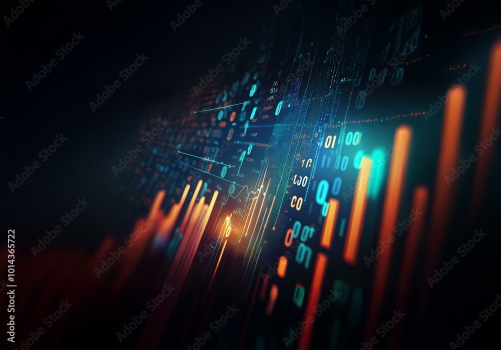 Aufkleber A digital display with a background of blue and orange lines and a grid of numbers.