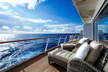 Fototapeta premium Balcony on the deck of a cruise ship. 3d rendering