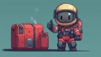 Fototapeta premium Cheerful Chibi Technician with Bomb Disposal Equipment