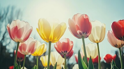 Tulip Flowers Blooming in a Vibrant Tulip Field During Spring