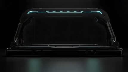 Abstract style on black background. Blank display, stage or podium for show product in futuristic cyberpunk style. Technology demonstration. Futuristic circle 3D lab stage with HUD elements for UI,GUI