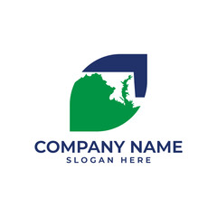 Map of maryland in negative space combine with a leaf represent sustainable and green earth industry and forward arrow for future thinking