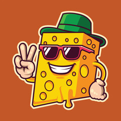 Groovy retro cartoon cheese character funny face vector image icon