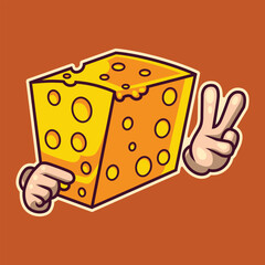 Groovy retro cartoon cheese character funny face vector image icon