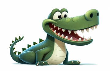 Fototapeta premium Playful and humorous minimalist cartoon crocodile design on a clean white background for fun art