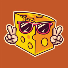 Groovy retro cartoon cheese character funny face vector image icon