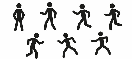 stick man stands, walks, runs. dancing, pictogram of a human figure isolated on a white background