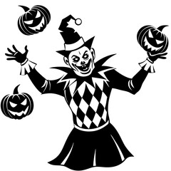 Scary Halloween clown juggling pumpkins