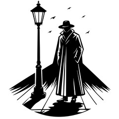 Fototapeta premium Shadowy figure under a streetlight
