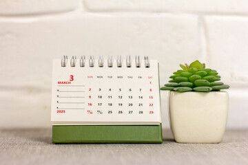 March 2025 on the table. Desk calendar for planning and organizing time.
