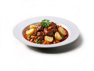 Goulash with tender beef potatoes and vegetables in rich paprika sauce