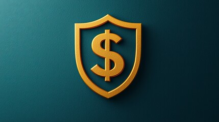 Golden dollar sign on a shield against a dark background 