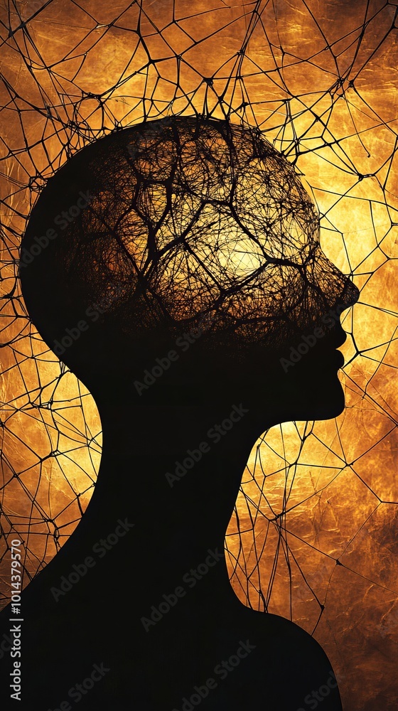 Poster silhouette of head with neural network pattern, artistic concept
