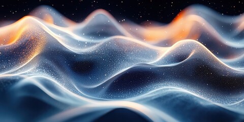 Fototapeta premium Abstract Digital Landscape with Glowing Particles and Dynamic Waves