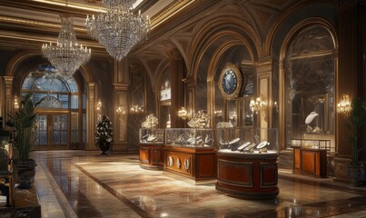 Grand opulent jewelry store interior.