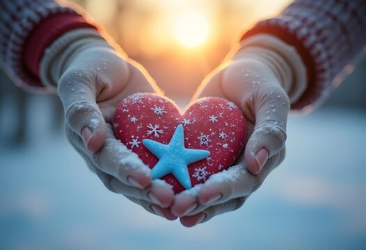 Female hands giving red heart

