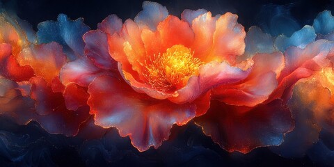 Fototapeta premium Abstract Floral Art with Crimson Petals and Golden Shimmer