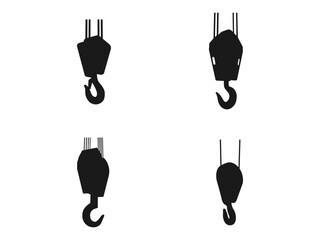 Lifting hook silhouette vector art. Crane hook icon vector illustration. Crane hook silhouette. Quality black and white vector silhouettes. Silhouette of a crane hook isolated on a white background.