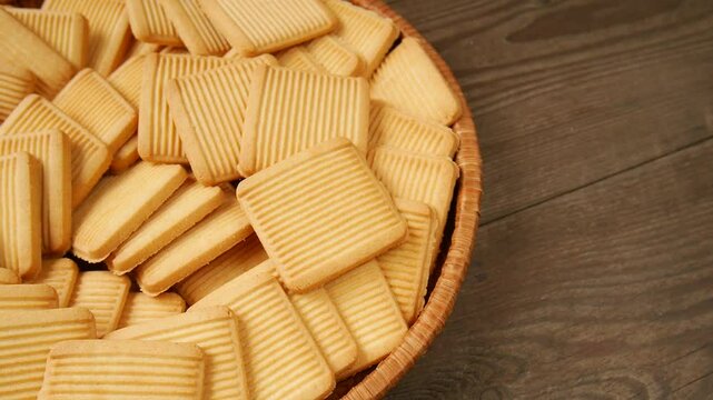 Shortbread cookies in a basket.