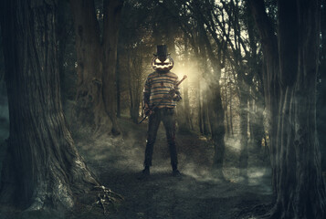 Fototapeta premium Creepy aggressive Halloween monster in the forest