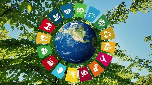 Lush young leaves and SDGs (Sustainable development goals) concept