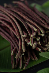 Purple long bean in bundle in market