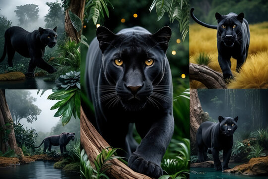 A high-detail render of an endangered black panter in its natural habitat,