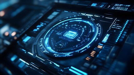 Obraz premium abstract futuristic background of blue glowing technology sci fi frame hud ui. 