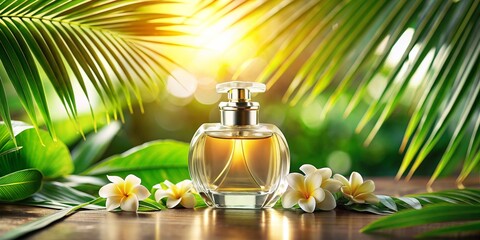 Perfume bottle essence of elegance tropical scent AI-Generated Content