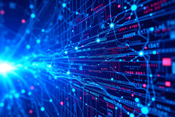 Geometric fractal backdrop with glowing lines and numbers, representing digital data in cyberspace, suitable for digital wallpaper