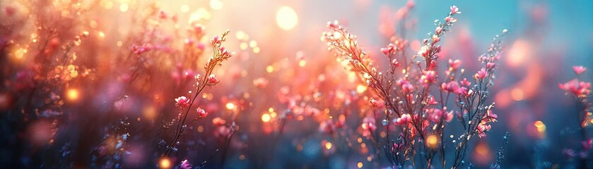 Rear view of an enchanting fantasy world, intricate macro photography details of ethereal plants and vibrant colors, soft glowing light