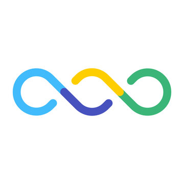 Simple triple infinity sign in blue purple yellow and green colors in modern and minimalist style