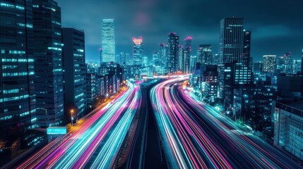 Fototapeta premium The Urban Night Traffic Scene