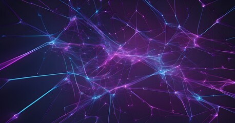 abstract representation of artificial intelligence, with neural network patterns glowing in neon blues and purples