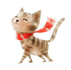 Illustration of a cute cat with a red scarf for the design