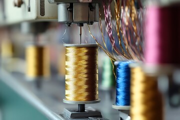 Modern and automatic high technology sewing machine for textile or clothing apparel making manufacturing process in industrial with colorful threads