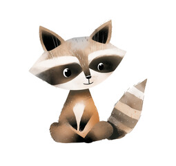 Illustration of a cute raccoon for the design of children's products. Watercolor illustration in pastel colors.