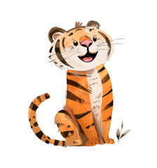 Illustration of a cute tiger for the design of children's products. Watercolor illustration in pastel colors.